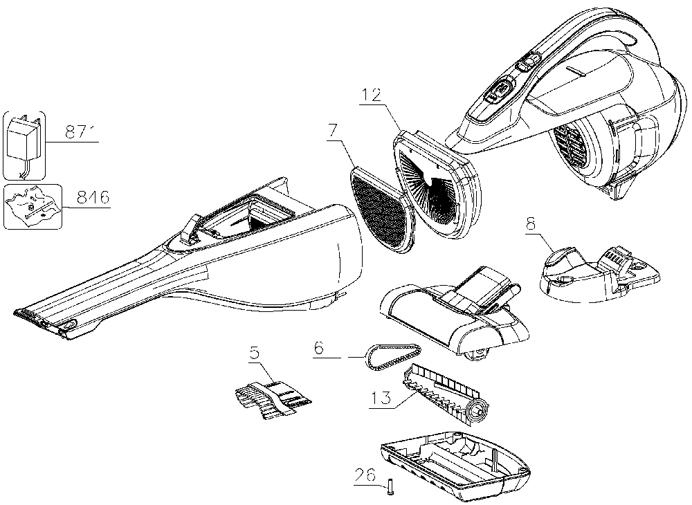 Exploded Diagram A Diagram and Parts List for HLVA325JP07 Type 2 Black and Decker Hand Vacuum